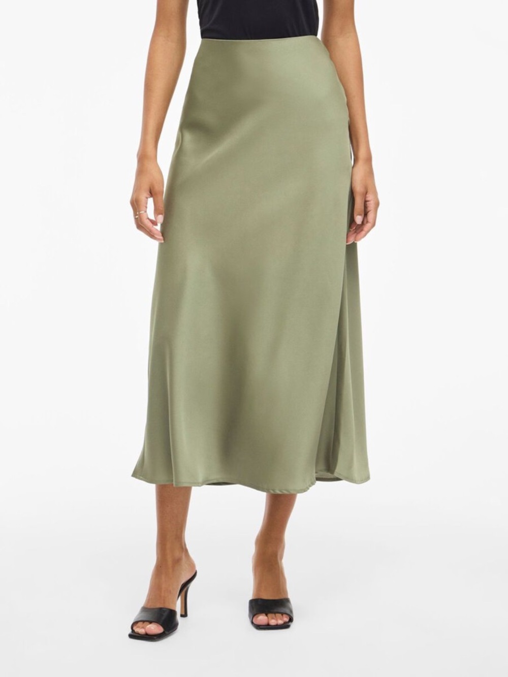 New Zara Satin Olive Midi Skirt